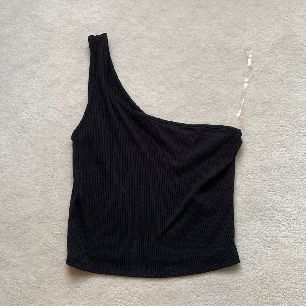 Garage black one shoulder crop tank